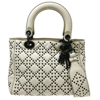 Dior Supple Lady Dior Cannage Studded Lambskin White Leather Handbag (Pre-Owned)