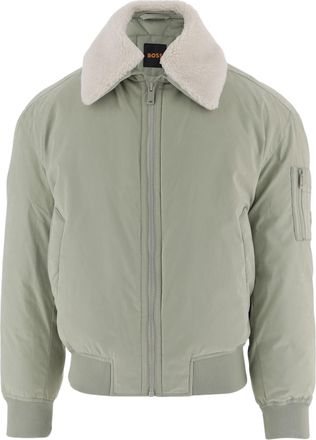 HUGO BOSS Green Shearling Collar Nylon Bomber Jacket