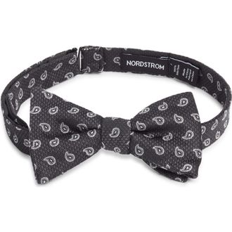 Nordstrom Paisley Jacquard Pre-Tied Silk Bow Tie in Black at Nordstrom Rack