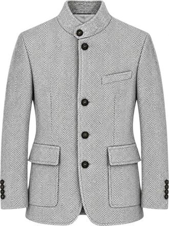 Eleventy Herringbone Jas - Heren - Jassen - Grijs - Maat: L Wol