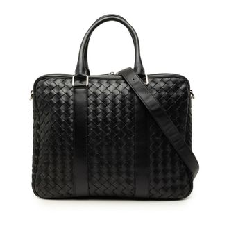 Bottega Veneta Intrecciato Black Leather Briefcase Shoulder Bag (Pre-Owned)