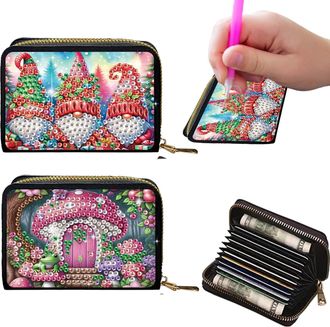 Generic 2Pcs Crdit card Holder Diamond Art Painting PU Wallet ID crd Case Zipper Animal Pattern Fashion DIY Diamond Painting Art Kit Compact Cin Purse Credit 
