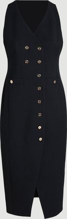 Karen Millen Womens Plus Size Textured Compact Stretch V Neck Button Detail Midi Dress - Black - Size 22 UK