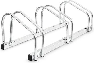 Relaxdays 3 Soportes Bicicletas Suelo O Pared, Portabicicletas Para 3 Bicis C/u, Acero Cromado, Exterior, 26x73x32 Cm, Plateado