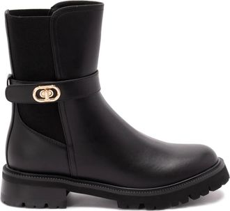 Twin-Set Leren laarzen met gespband - Zwart