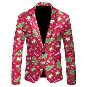 Generic Christmas Suit Jacket for Men Xmas Tree Print Blazer Slim Fit Long Sleeve Lapel Neck Jacket Holiday Party Casual Outwear Tops with Pockets