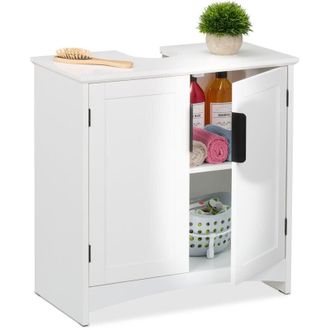 Relaxdays Under Sink Cabinet, 2 Doors, hwd: 60 x 60 x 30 cm, mdf, Bathroom Storage Unit, Washbasin Cupboard, White - Relaxdays