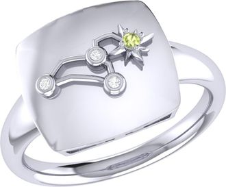 LuvMyJewelry Leo Peridot & Diamond Signet Ring in Sterling Silver