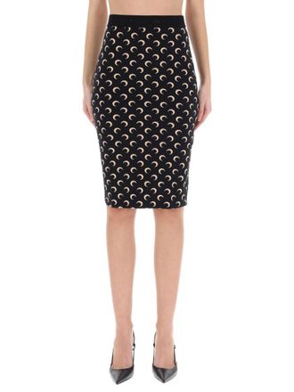Marine Serre Black Printed Midi Skirt