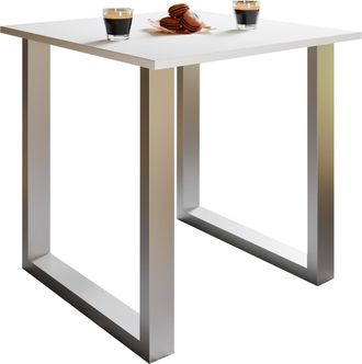 ebuy24 Mesa De Madera Vcm Al. 76 X An. 80 X P. 80 Cmbase S&oacute;lida Y De Alta Calidad Pies De Hierro Mesa De Cocina - Xona U (plata / Blanco)
