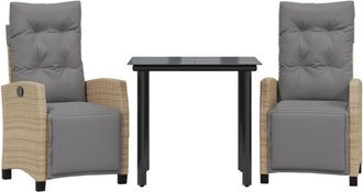 vidaXL Set Comedor De Jard&iacute;n 3 Pzas Con Cojines Rat&aacute;n Sint&eacute;tico Beige Vidaxl