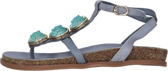 Emanuelle Vee Platte Su&egrave;de Sandalen - Dames - Sandalen - Blauw - 38 EU - Su&egrave;de - Schoenen
