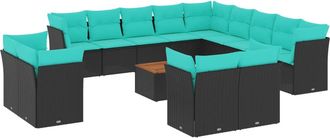 vidaXL Set De Sof&aacute;s De Jard&iacute;n Y Cojines 14 Pzas Rat&aacute;n Sint&eacute;tico Negro Vidaxl