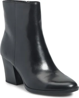 B&oslash;rn Elina Block Heel Bootie in Black Leather at Nordstrom, Size 7.5