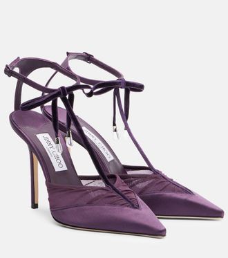 Jimmy Choo London Afia 100 velvet-trimmed satin pumps