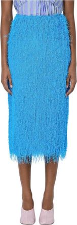 Dries Van Noten Sokna Pencil Midi Rok - Dames - Kokerrokken - Blauw - 2XS - Polyester - Rokken