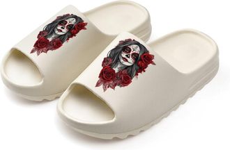 Generic Day of The Dead Woman Slides for Women Men Soft Thick Bottom Coconut Slippers Sandals for Bathroom Beach