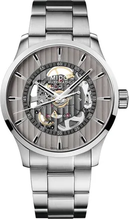 Mido Multifort Skeleton Vertigo Automatic Bracelet Watch, 42mm in Silver at Nordstrom