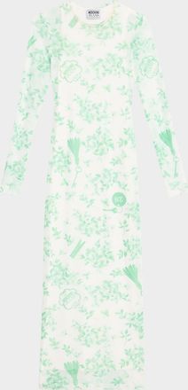 Moschino Long-Sleeve Printed Tulle Dress