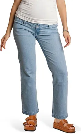 Nom Maternity Hailey Straight-Leg Over-the-Belly Maternity Jeans in Light Wash at Nordstrom, Size X-Large