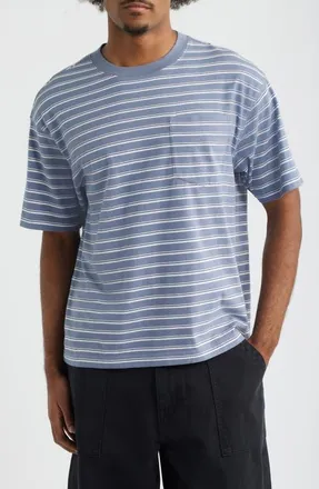 BP. Boxy Stripe Cotton Pocket T-Shirt in Grey- Navy Iris Stripe at Nordstrom, Size Xx-Large