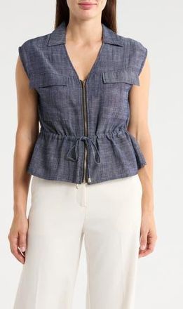 Ellen Tracy Sleeveless Patch Pocket Chambray Top in Chambray Blue at Nordstrom Rack, Size X-Small
