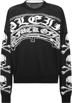 Philipp Plein Pullover Ronde Hals Gothic Plein - Heren - Ronde hals truien - Zwart - M - Katoen - Truien & Vesten