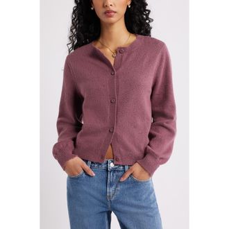 BP. Crewneck Cotton Blend Cardigan in Burgundy Shade at Nordstrom, Size Xx-Small
