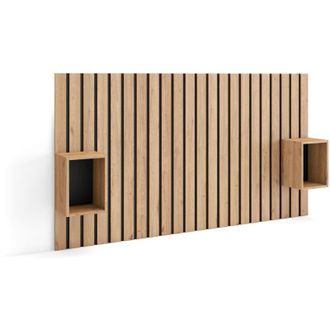 Skraut Home Cabecero Con Mesitas - Listones Decorativos - 196x3x107 Cm - Cama De 120,135,140 Cm - Con Almacenamiento - Estilo Moderno - Roble - Skraut Home