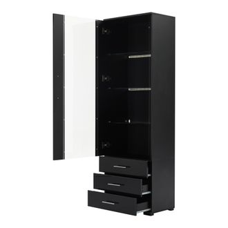 STILVORA Vitrina Con 1 Puerta Y 3 Cajones Con Led, Frente Brillante, Para Salon En Mdf, Negro, 60 &times; 35 &times; 180 Cm