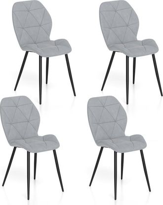 Costway Upholstered Dining Chair Set of 4 Modern Kitchen Chair-Grey