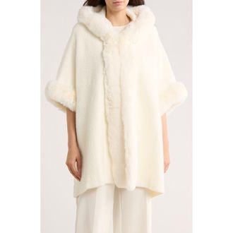 La Fiorentina Faux Fur Trim Cape in White at Nordstrom Rack