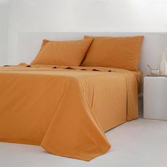 COTTON ARTEAN Juego de s&aacute;banas percal algod&oacute;n 200 Hilos ocre 270x270 Cama 180