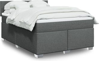 vidaXL Cama Box Spring Con Colch&oacute;n Tela Gris Oscuro 140x190 Cm Vidaxl