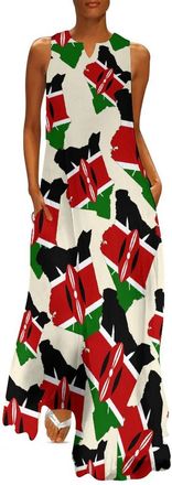 Generic Kenyan Flag Map Trendy Long Maxi Dress for Women Sleeveless Lightweight Flowy Summer Dresses 2XL