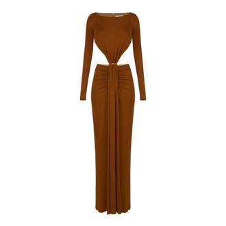 Elisabetta Franchi Red Carpet-jurk van jerseystof met cut-outs - Dames - Jurken - Bruin - Maat: S Jersey