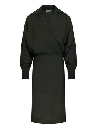 Nude wrap-neck ribbed dress - women - Fabric - L - Green