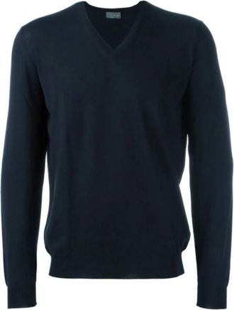 Drumohr V-hals wollen trui - Heren - V-hals truien - Blauw - S - Wol - Truien & Vesten