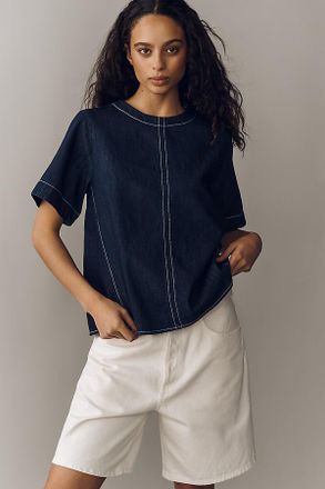 Maeve The Emmy Denim Short-Sleeve Swing Blouse by Maeve