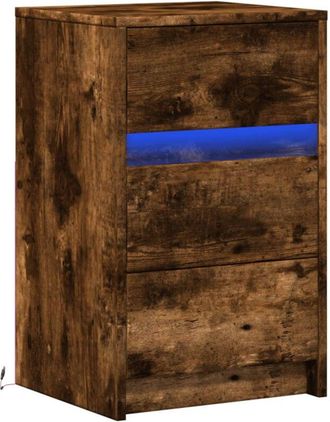 vidaXL Vidaxl - Mesita De Noche Con Luces Led Madera Ingenier&iacute;a Roble Ahumado