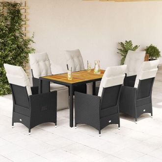 vidaXL Set De Comedor De Jard&iacute;n 7 Pzas Y Cojines Rat&aacute;n Sint&eacute;tico Negro Vidaxl
