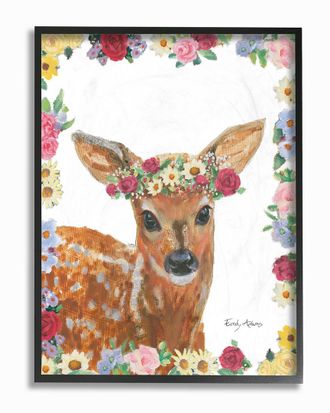 Stupell Industries Flower Friends Deer By Emily Adams Framed Art