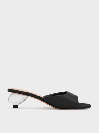 Charles & Keith Satin Crystal-Heel Mules
