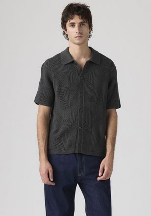 Levi's Strickpullover LEVIS SWEATER CAMP SHIRT, Herren, Gr. XXL, schwarz phantom, Strick, Obermaterial: 100% Baumwolle, regular fit normal, ohne Ausschnitt, 