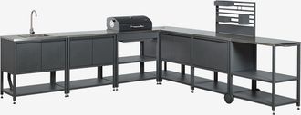 Sklum Cocina Modular Esquinera De Exterior De 7 Piezas Con Fregadero, Panel Organizador Y Barbacoa De Carb&oacute;n En Acero Savona Sklum