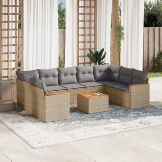 vidaXL Juego De Sof&aacute;s Jard&iacute;n Con Cojines Beige 10 Pzas Rat&aacute;n Sint&eacute;tico Vidaxl