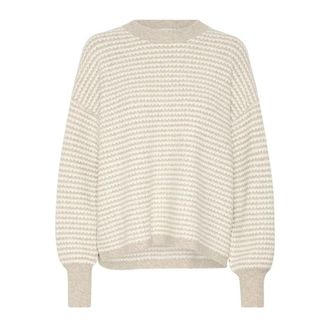 Kaffe Grijze Gebreide Trui - Dames - Ronde hals truien - Grijs - XL - Wol - Truien & Vesten