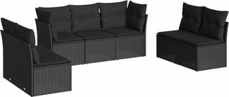 vidaXL Set De Comedor De Jard&iacute;n 7 Pzas Y Cojines Rat&aacute;n Sint&eacute;tico Negro Vidaxl