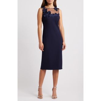 Vince Camuto Floral Embroidery Signature Stretch Crepe Sheath Dress in Navy at Nordstrom Rack, Size 14