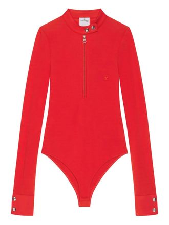 Courr&egrave;ges zip-up body - women - Viscose/Elastane - 34 - Red